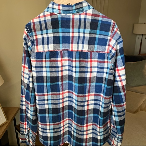 Oshkosh Boy’s Blue/white/red Plaid Longsleeve Button Up Size 12 - Picture 7 of 11